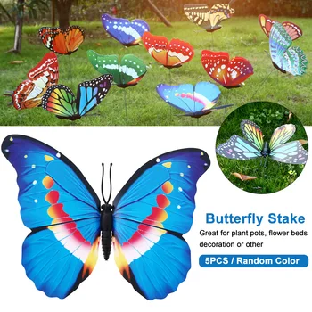 

5pcs Crafts Butterfly Stake 3D Colorful Home Indoor Outdoor Garden Ornament Simulation Yard Landscape Plant Decor Universal DIY