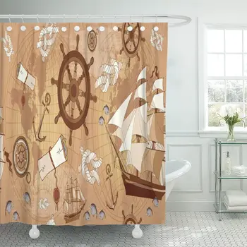 

Old Map Vintage Compass Sailboat Anchor Ancient of The Shower Curtain Waterproof Fabric 72 x 72 Inches Set with Hooks
