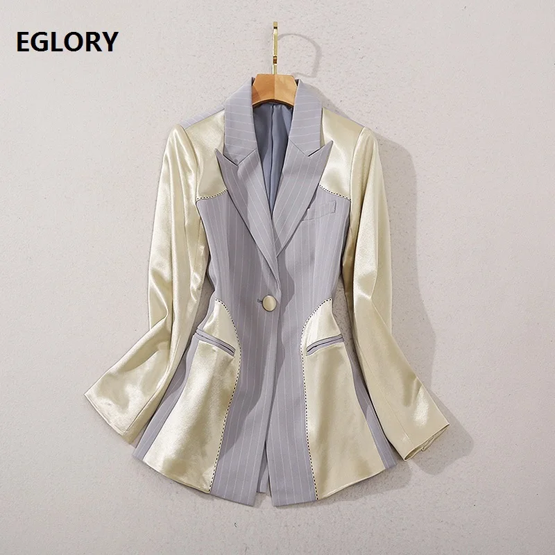 

High Quality New Blazer Coats 2020 Autumn Winter Business Outwear Women Striped Print Color Block Stitching Casual Blazer Jacket
