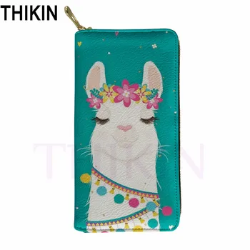

THIKIN Cartoon Alpaca Print Female Fashion Leather Coin Bag Fashion Pocket Waterproof Money Bag Women Wallet Custom Mobile Bag