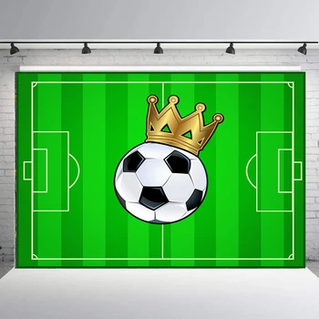 

Prince Baby Shower Background Photo Booth Sports Football Field Golden Crown Photography Backdrops Birthday Party Decor