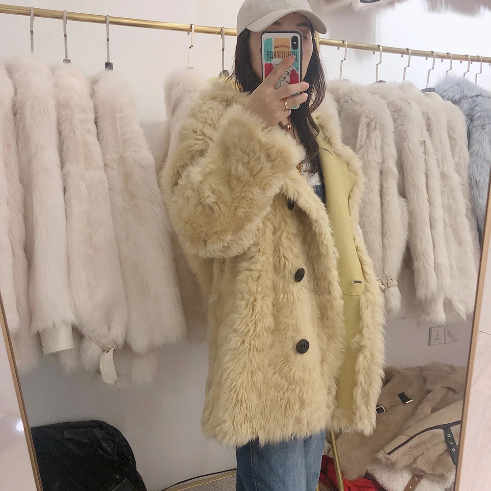 Khaki Настоящее пальто с мехом в Тоскане, Женское зимнее роскошное модное стильное пальто оверсайз - Цвет: Khaki