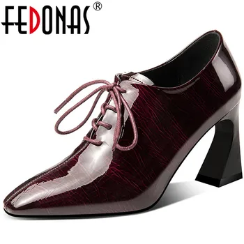 

FEDONAS New Women Night Club Pumps Spring Summer Square Toe Shoes Cross-Tied Genuine Leather Brand Design Shoes Woman