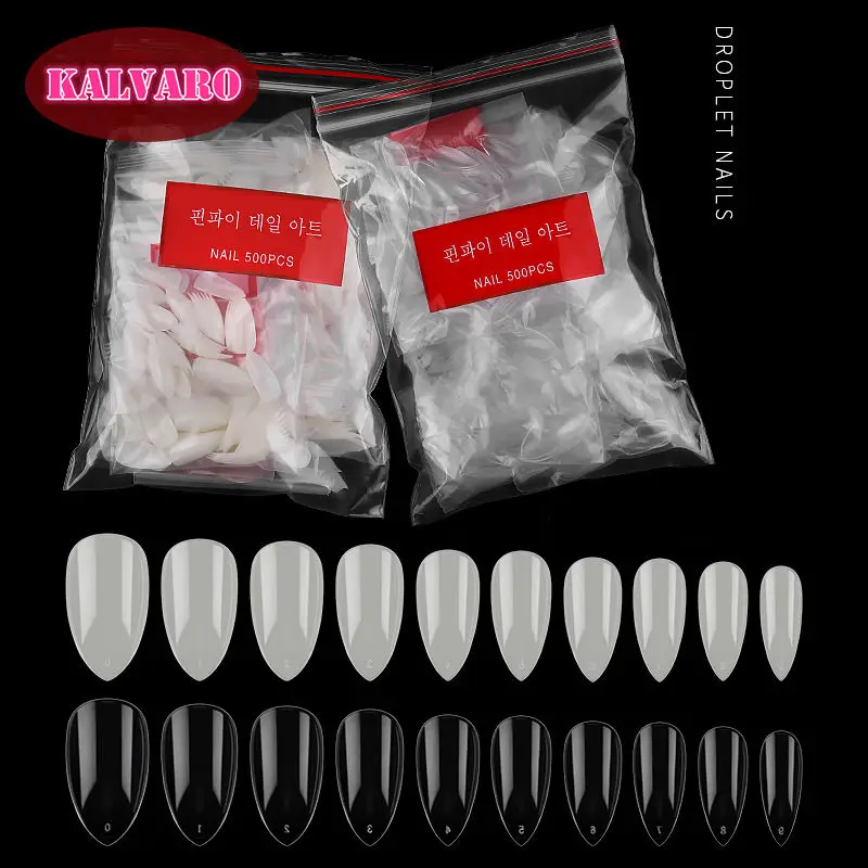 

500Pcs Clear/Natural Ultrathin Stiletto Pointed Acrylic Nails Oval Short Artificial Plastic Full French Nail Art Tips Fake Nails