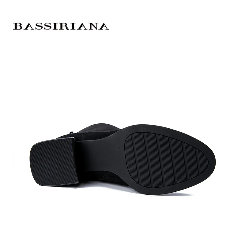 BASSIRIANA новые зимние женские туфли с замшей, кожаные сапоги, резиновые нескользящие подошвы, туфли на низком каблуке