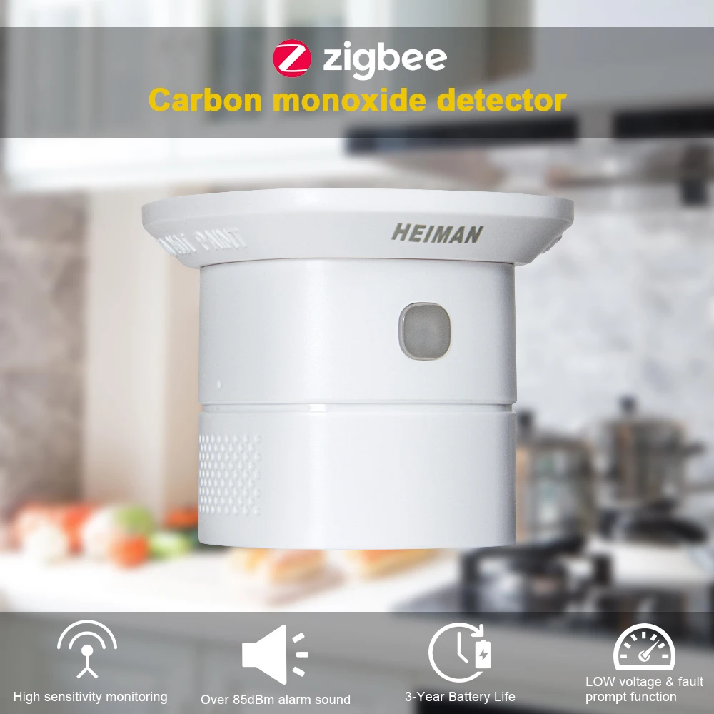 Detector de Monóxido Heiman Zigbee Sensor Carbono Alta Sensibilidade Envenenamento Alarme Aviso Trabalho Casa Inteligente co 3 Heiman zigbee co sensor detector de monóxido