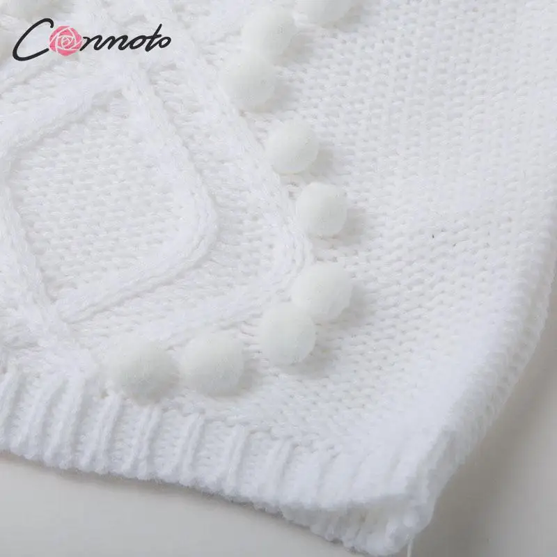 Conmoto, модные, белые, открытые, женские свитера,, осень, зима, повседневные, тонкие, короткие, вязанные топы, женские, шикарные Джемперы, Pull Femme