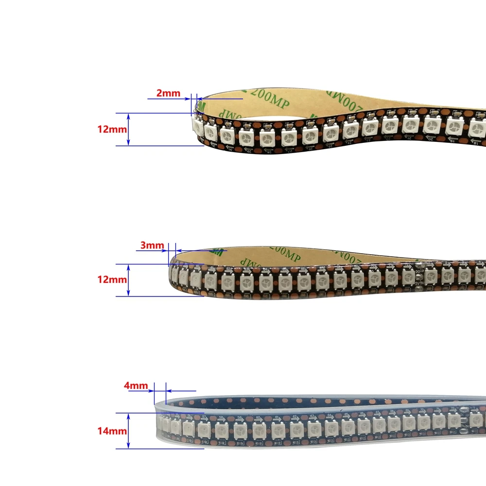 DC5V WS2812B Individually Addressable Luce Led Strip Light 5050 RGB 3Pin Smart 144 Pixels/M Black White PCB IP30 IP65 IP67 1-2M