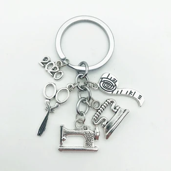 

2020 New Fashion Jewelry Sewing Machine Keychain, Tailor Keychain, Scissors Keychain Handmade Commemorative Gift