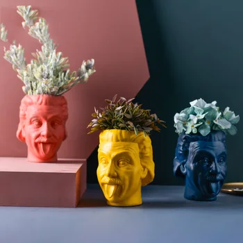 

NORDIC CREATIVE EINSTEIN HEAD RESIN VASE ORNAMENTS OFFICE DESKTOP PEN HOLDER FIGURINES CRAFTS HOME LIVINGROOM FLOWER DECORATION