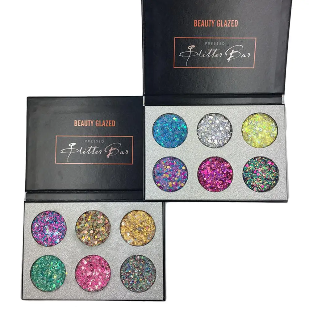 6 цветов блестящая рассыпная пудра теней для век пигмент косметика алмазные
