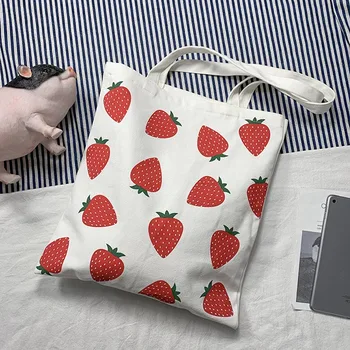 

Women Student Shoulder Bag Strawberry Printing Canvas Zipper for Mobile Phone Travel H66