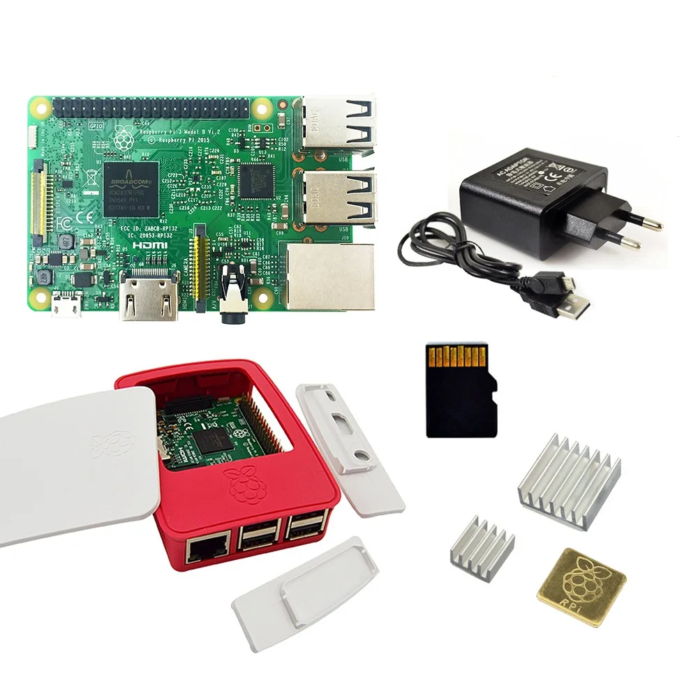 Billig Vier Raspberry Pi3 Foundation Kits + Acryl Fall ABS fall + EU UNS Netzteil mit USB Kabel mit schalter und 16SD karte kühlkörper