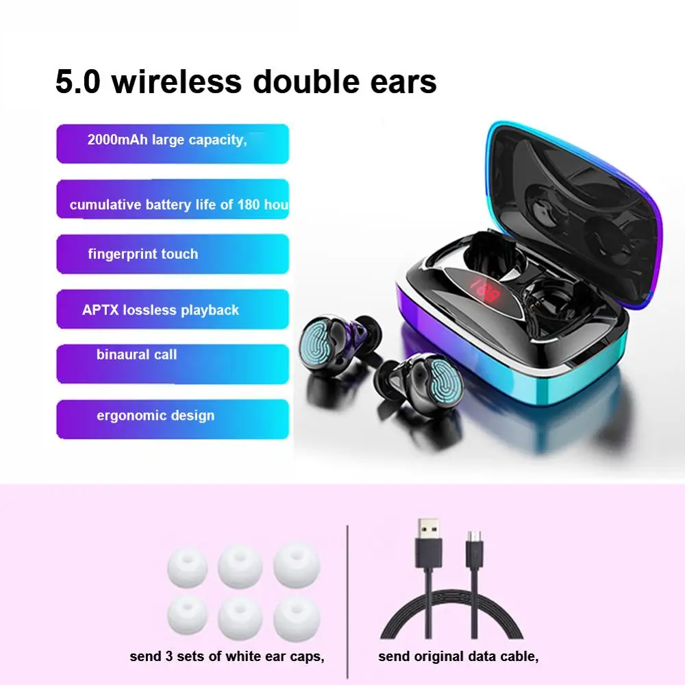 A TWS Bluetooth наушники 5,0 в стерео Спортивные Беспроводные наушники шумоподавление игровая гарнитура aptx водонепроницаемые наушники - Цвет: A