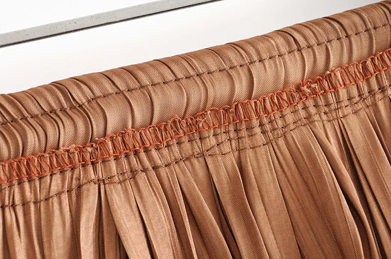 Мода Za Новая женская однотонная плиссированная юбка Повседневная Макси Длинная женская трапециевидная юбка Пляжная металлическая с высокой талией для женщин