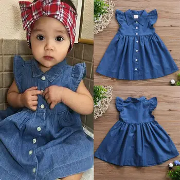

Outdoor fashion toddler kid girl dress flying sleeve denim dress party casual dress children girl clothes