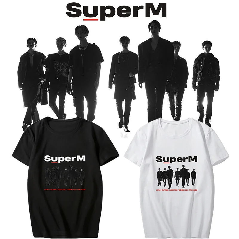 K pop SuperM BAEKHYUN KAI Taeyong Taemin Mark Lucas Ten футболки с короткими рукавами Kpop летние
