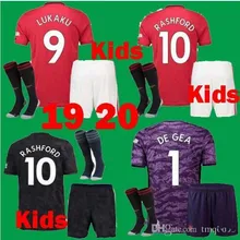 Соединенные футбольные футболки LINGARD RASHFORD MARTIAL POGBA, розовая Футбольная Футболка LUKAKU, Детские майки 19/20, Детский комплект, Майки