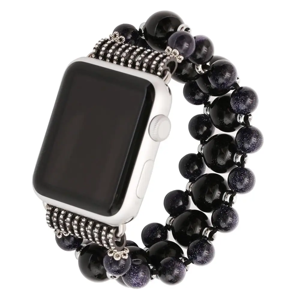 

Black Beades Agate Bracelet for Apple Watch Band Series 5 4 3 2 1 Fashion Strap for iWatch 40/44/38/42mm Wrist Belt