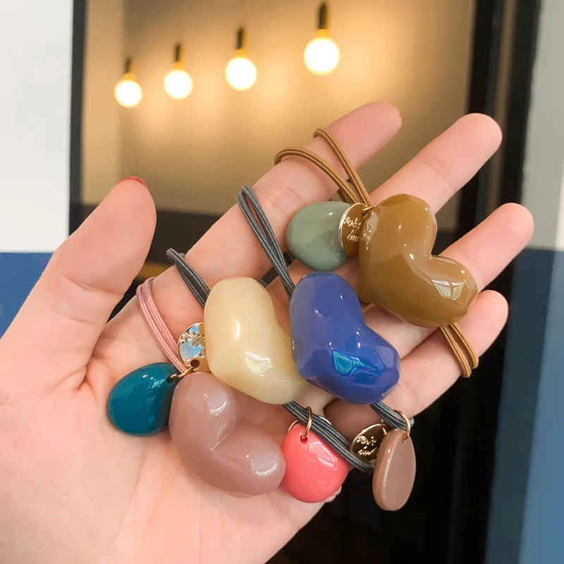 

Candy Color Acrylic Rubber Bands Girls Cute Heart Shape Double Elastic Hair Bands Fashion Adult Ponytail Holder Hair Accessories