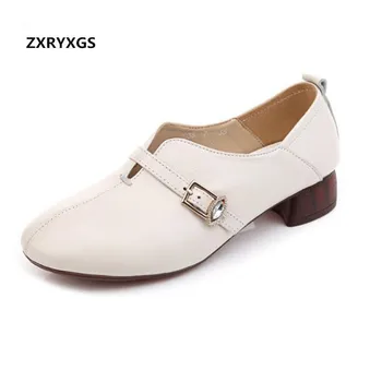 

2019 new autumn buckle Rhinestone comfortable low heel shoes woman fashion shoes genuine leather shoes large size 33-41