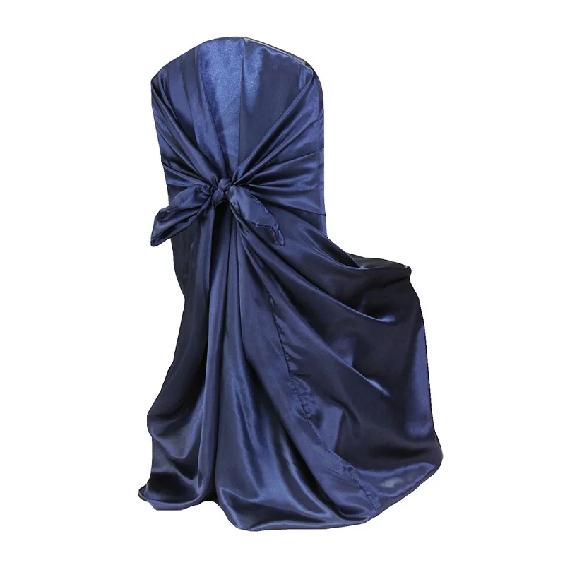 navy blue Современный атласный тканевый чехол на стулья большого размера с длинной спинкой в европейском стиле, чехлы на стулья для ресторана, отеля, свадьбы, вечеринки, банкета - Цвет: navy blue