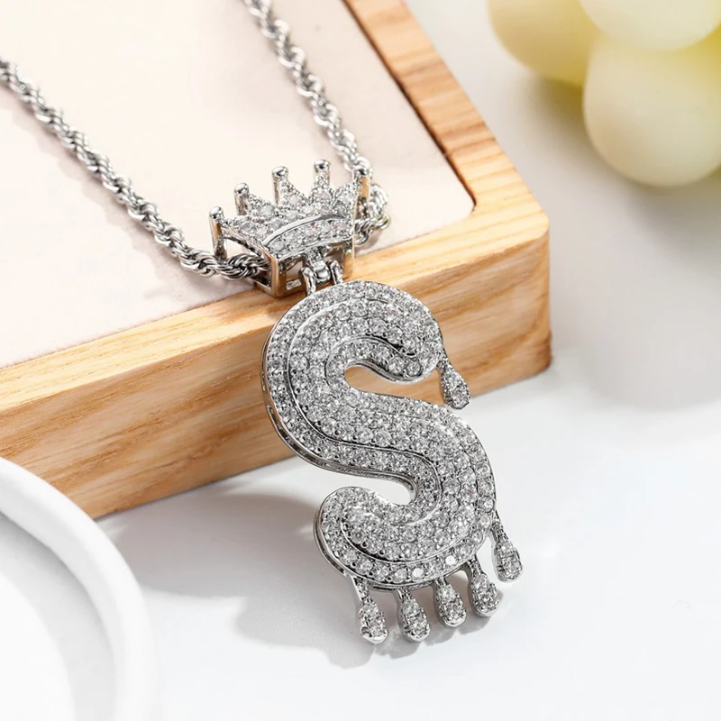 Хип-хоп, со льдом, Bling, кубическая Корона, циркон, 26 A-Z, буквы, ожерелья и подвески, цепочка для Мужчин, Ювелирные изделия, золото, серебро