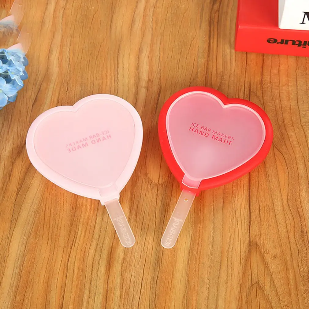 Creative Love Heart Popsicle Mold Food Grade PP Silicone Ice Cube Tray DIY Ice Cream Maker Mould for Home Bar