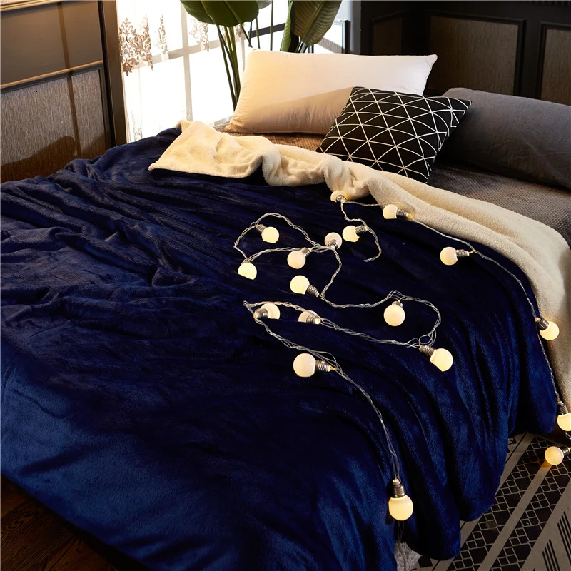 2 в 1 одеяло зимнее постельное белье пододеяльник Лето кондиционер одеяло фланель и ягненка кашемир Мягкий Гладкий классический - Цвет: Dark Blue