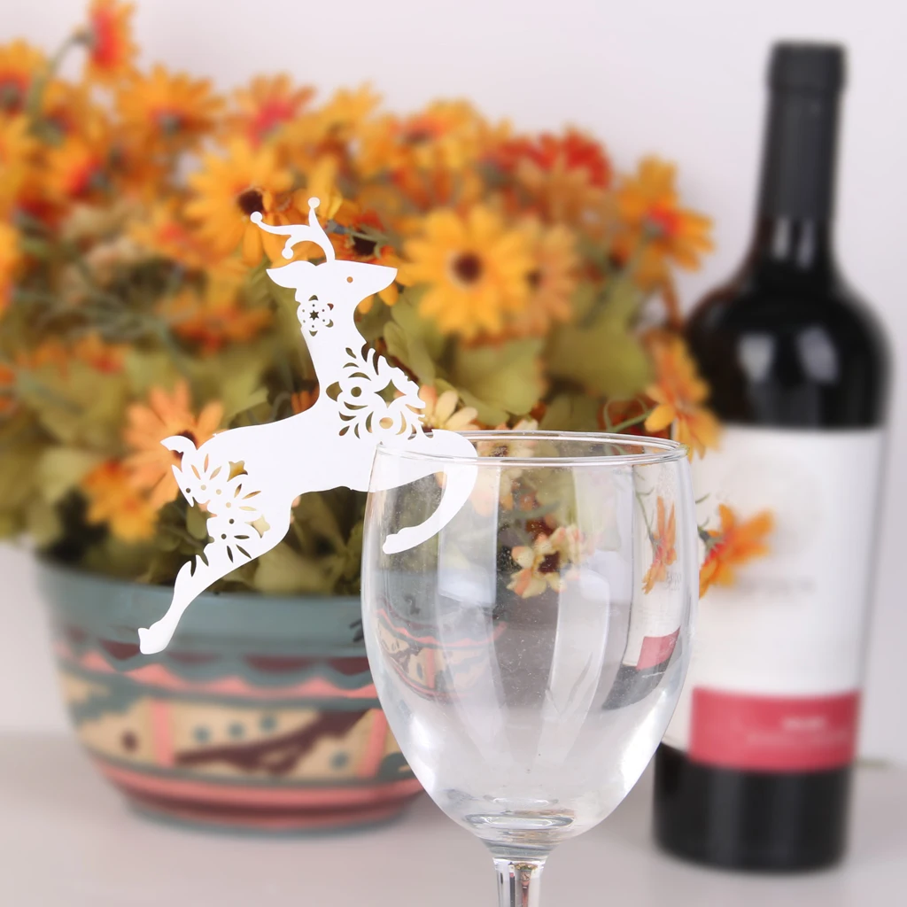 Stunning Reindeer Shape Glass Place Cards Wedding Birthday Party Ornaments White Pack Of 50PCS