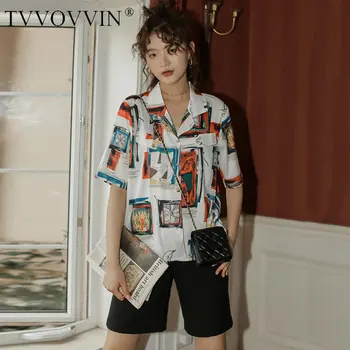 

Loose Vintage Baroque Style Printed Shirt Fashion Loose Short Sleeve Suit Collar Womens Tops and Blouses Trend Summer DMY4038