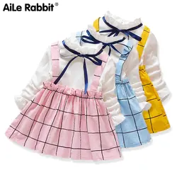 Платье для маленьких девочек новое осеннее клетчатое платье с длинными рукавами платье маленькой принцессы в британском стиле