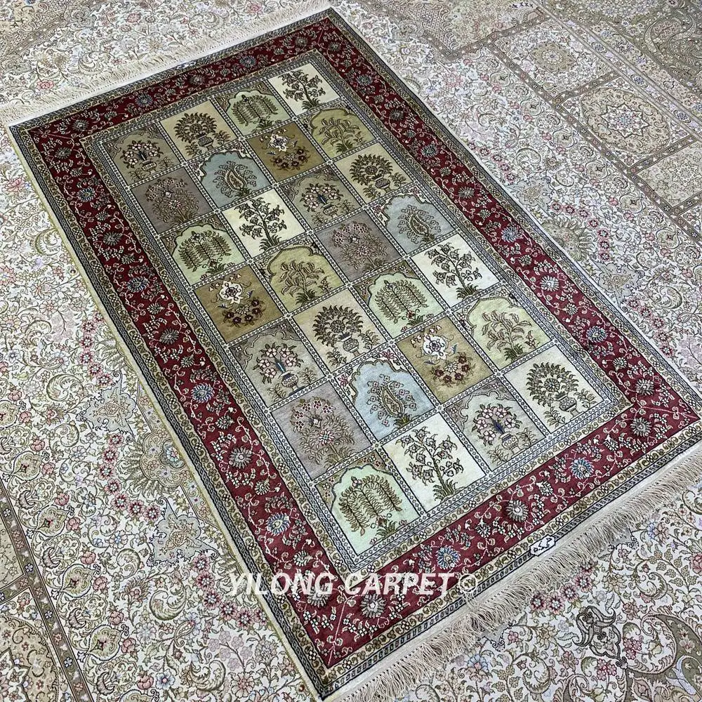 Yilong 3'x5' античный персидский шелковый садовый коврик четыре сезона ручной узлом восточные ковры(HF223B