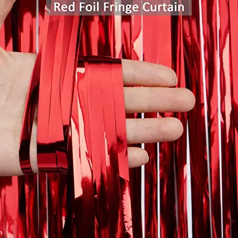 Sfondo 1x2 M Adesivo Confezione Da 5 Tende Con Frange In Lamina Rossa, 1 M X 2,5 M, Tende Con Frange Metallizzate, Per Decorazioni Per Feste Di Compleanno, Halloween, Natale, Vacanze (rosso 3 Pezzi