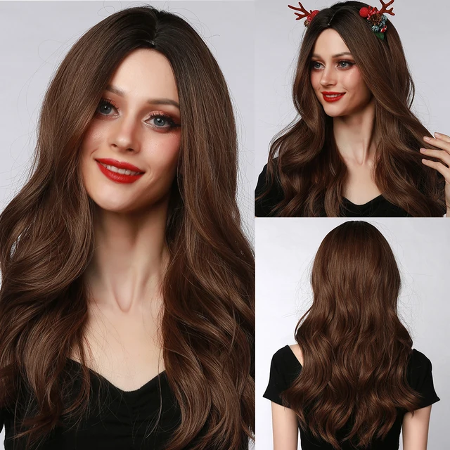 JONRENAU Long Natural Synthetic Straight Layered Hairstyle Wig Black Ombre Brown To Blonde Wigs for Black Women with Bangs Hair 6006