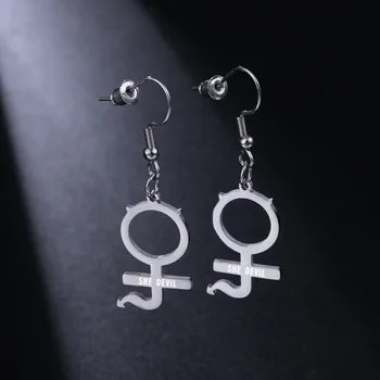 

Runk SHE DEVIL Earrings INTERNET GIRL Ear Hooks For Girls Stainless Steel Gothic Statement Earrings
