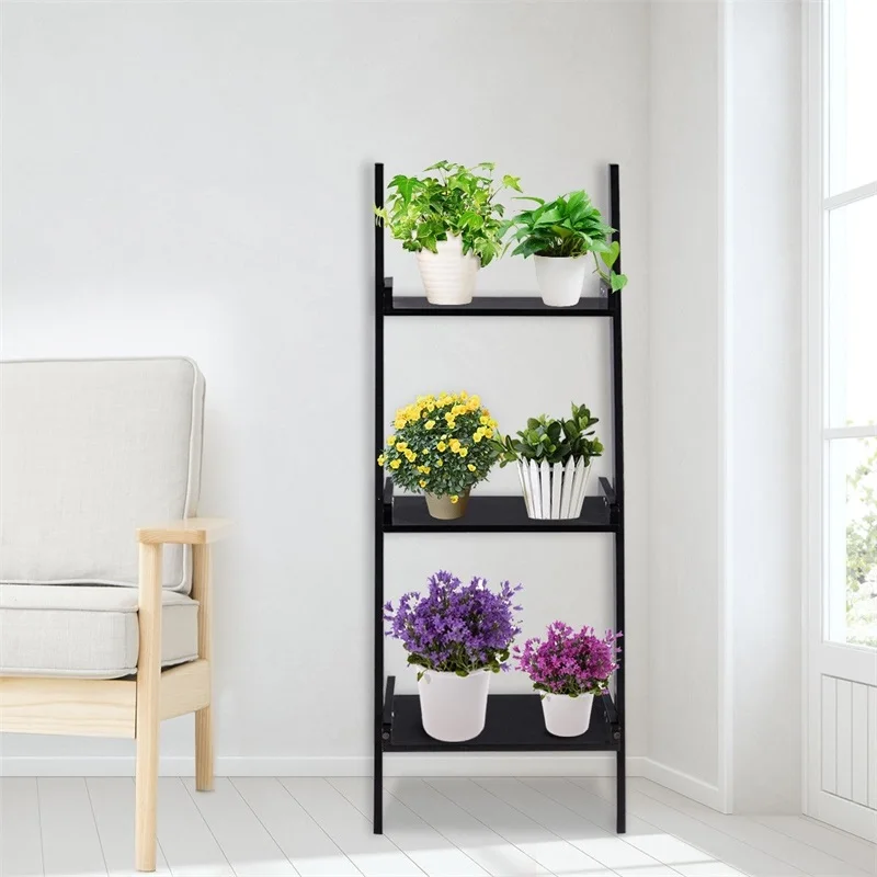 

3 Tier Leaning Rack Wall Book Shelf Ladder Black White Morden Bookcases Home Furniture Book Shelf HW56699
