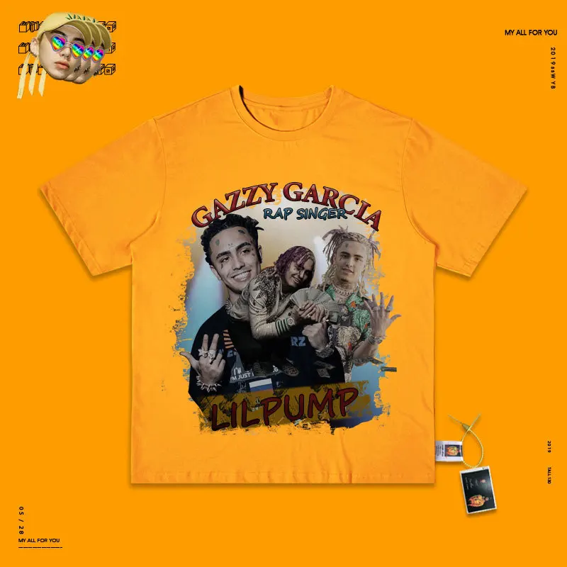 yellow Hip-hop Rap Singer Lilpump Rapper Hiphop Hip-hop Basics Short Sleeve Rock Wind Neutral A T-shirt - Цвет: yellow