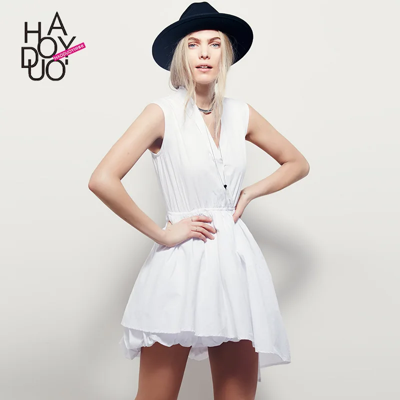 

Haoduoyi2020 Summer Wear New Style Europe And America Sexy Deep V High-waisted Lace-up Tutu Non-symmetrical Dress