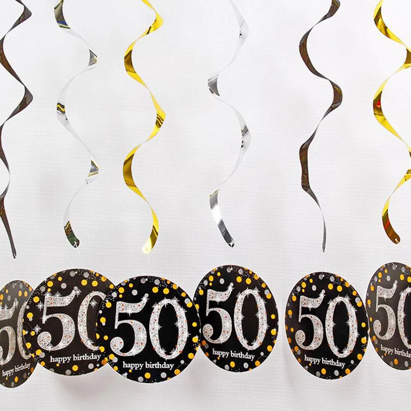 50-yellow 6 шт./компл. ПВХ спираль с днем рождения вихревой 18 21 30 40 50 60 70 лет висит День рождения украшения Цветной лента - Цвет: 50-yellow