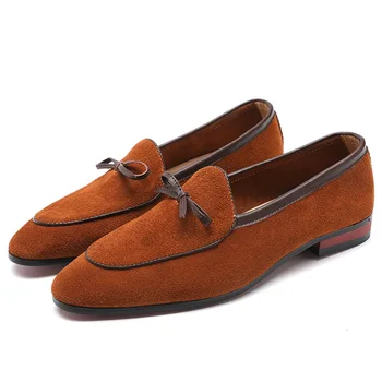 

37~48 Large Size Mocassins Men Genuine Leather Suede Fringed Loafers With Tassels Slip On Dress Flat Loafer Formal Wedding Shoe