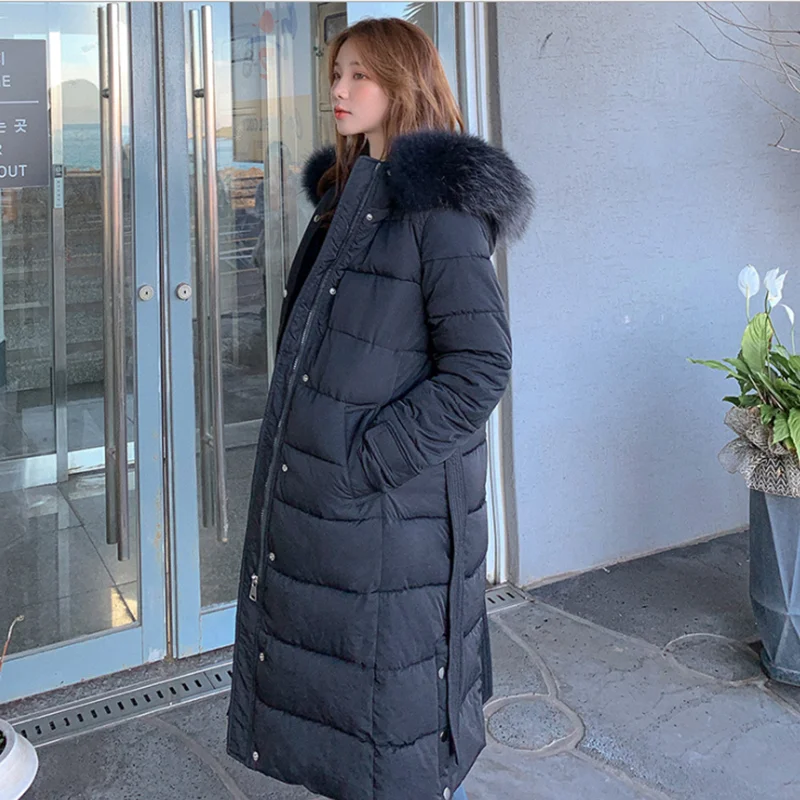 color same picture Новые зимние парки Mujer, Длинные пуховики, розовые толстые свободные однотонные пальто выше колена, женская одежда, женская синяя теплая верхняя одежда - Цвет: color same picture