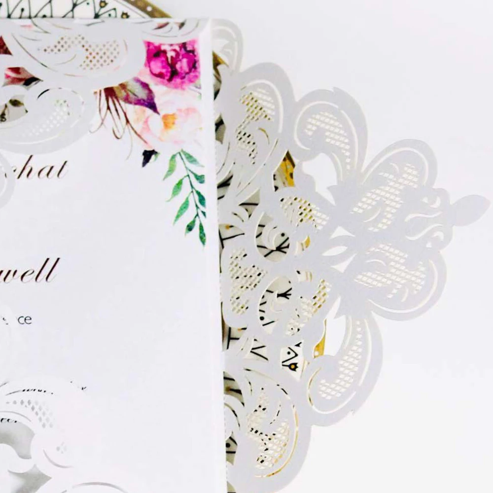 10pc/lot White Hollow Laser Cut Wedding Invitations Elegant Engagement Wedding Invitation Card With Ribbon Free Envelope Seals