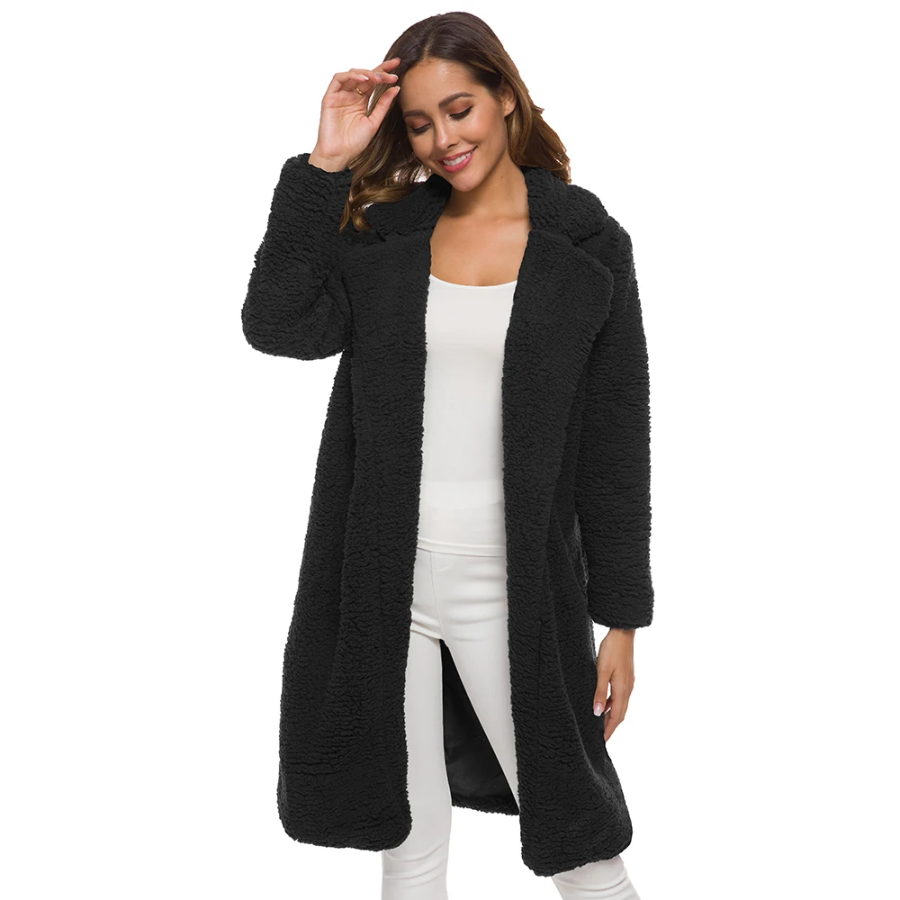 Осеннее пальто с открытым стежком из искусственного меха, женское однотонное пальто плюс размер, зимнее пальто с длинным рукавом, розовая Модная тонкая меховая куртка женская - Цвет: Black
