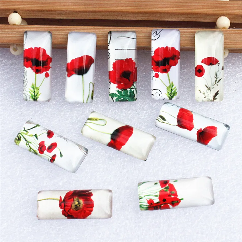 10x25 мм случайные смешанные красные цветы Прямоугольный Стеклянный кабошон купол