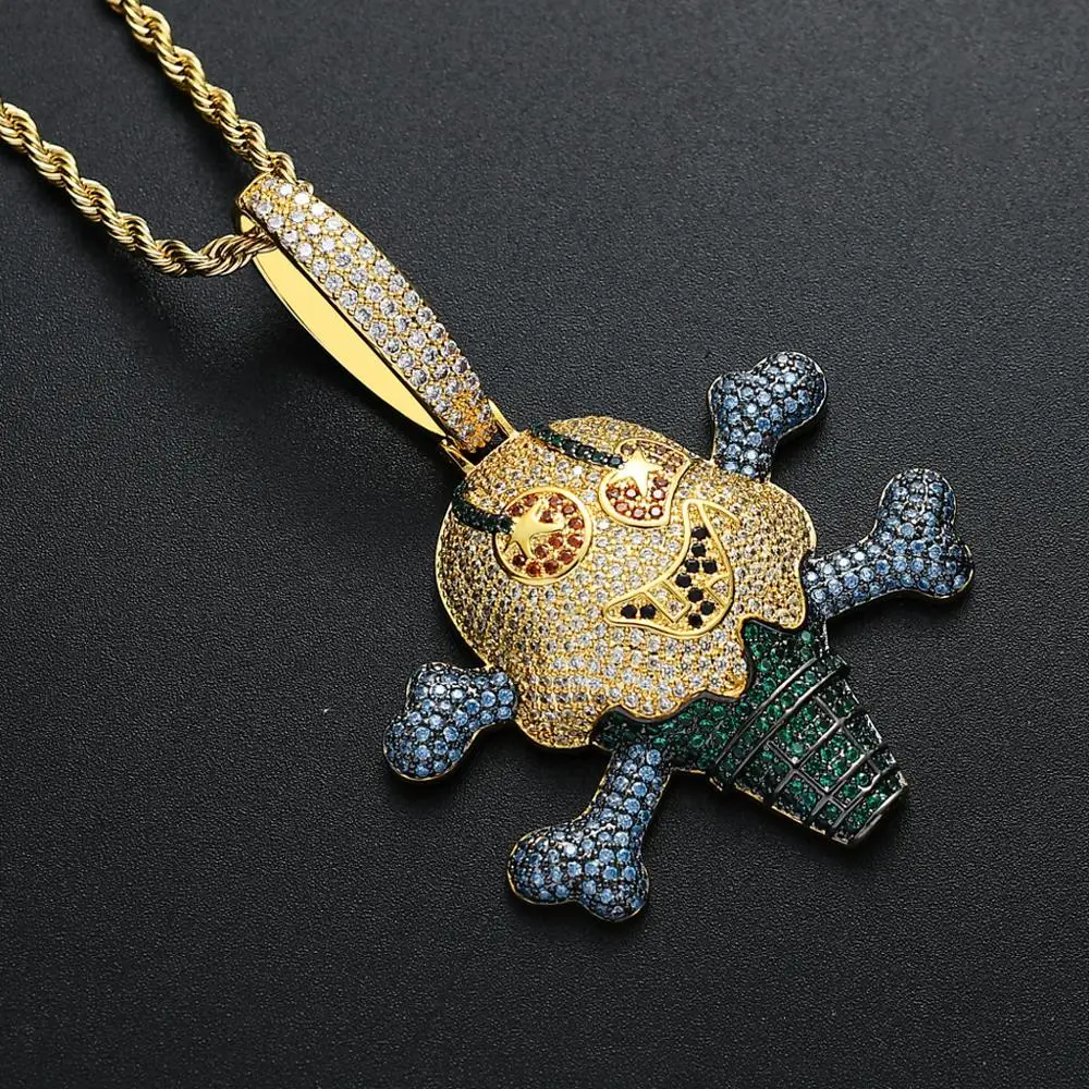 Хип-хоп AAA CZ камень проложили Bling Iced Out пиратское мороженое Подвеска Ожерелье для