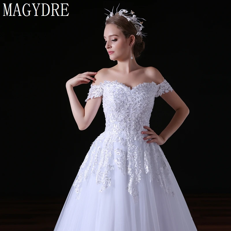 Бальное платье свадебное платье с открытыми плечами Vestido de novia Милая Кружева Аппликации с открытой спиной платье невесты
