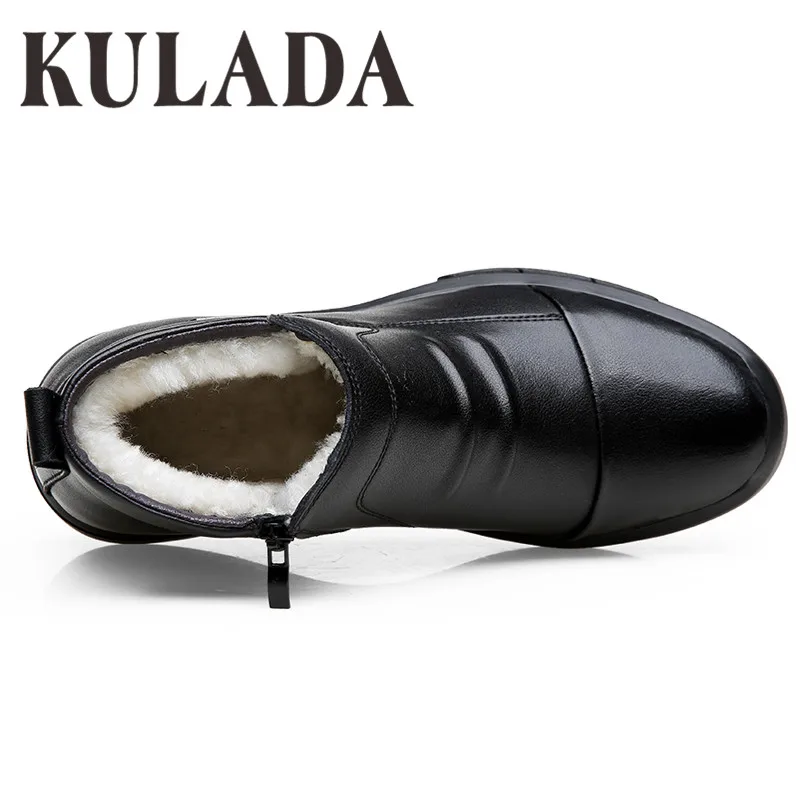 KULADA; Новинка; Мужская зимняя обувь наивысшего качества; Мужские Зимние ботильоны с густым мехом; водонепроницаемые ботинки; Мужская обувь ручной работы на молнии сбоку