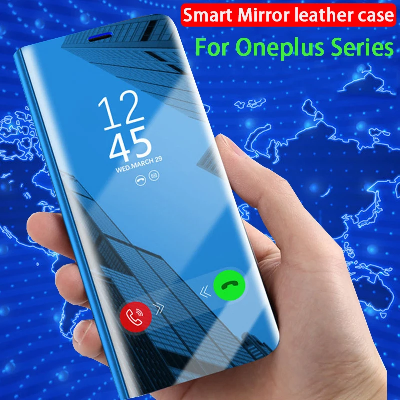 

Smart Leather Flip Stand Mirror Case For Oneplus 7 Pro 6 6T 5T Wake Up Shell on One Plus 7 oneplus7 oneplus6 360 protection case
