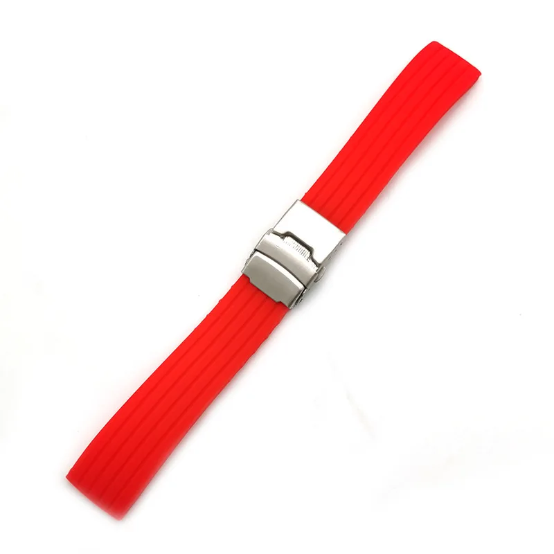 Red Waterproof Silicone Sport Strap with Folding Buckle - Men's Replacement Watch Band Accessories